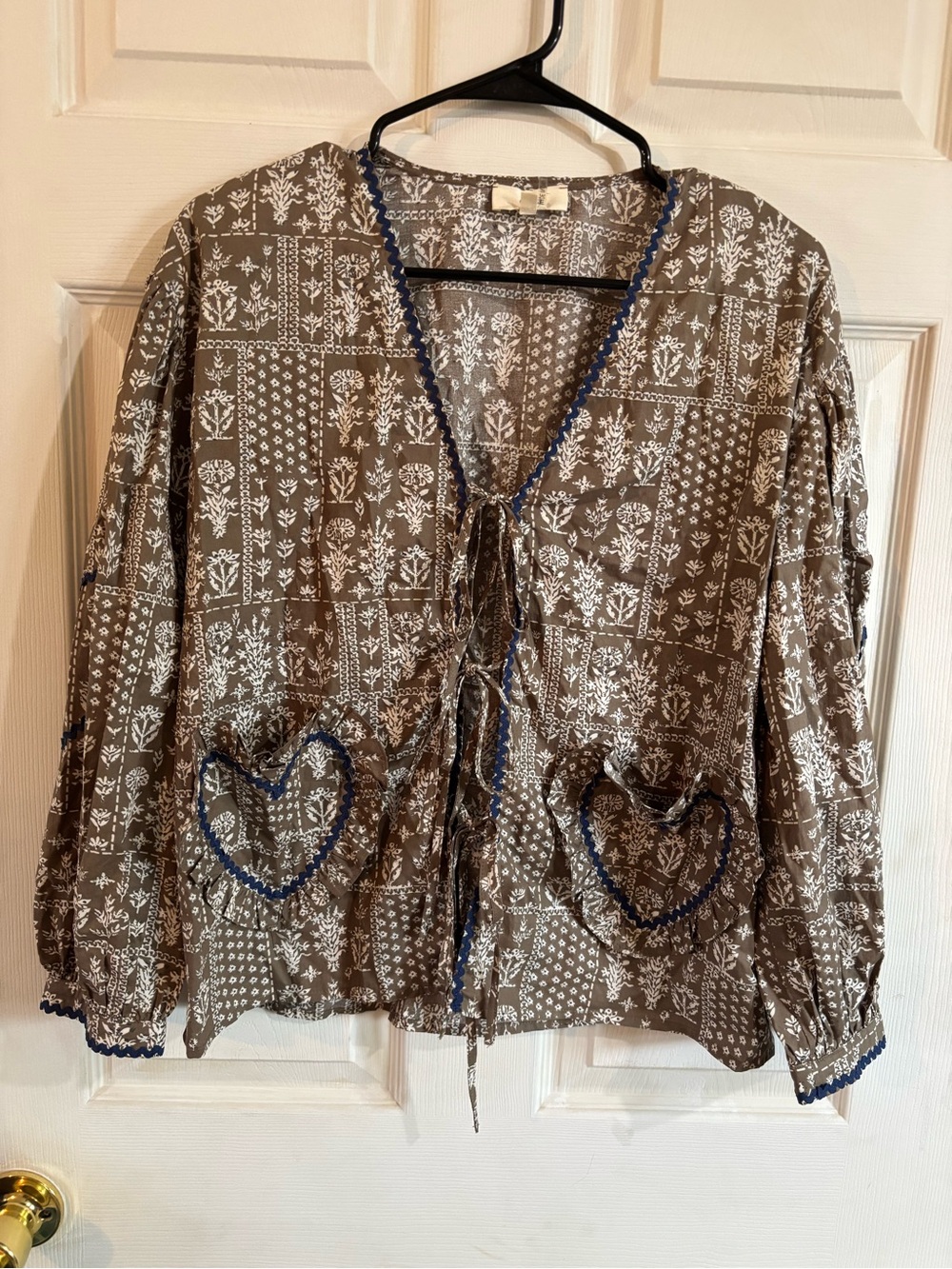 entro Brown Floral Peasant Tunic with Blue Trim